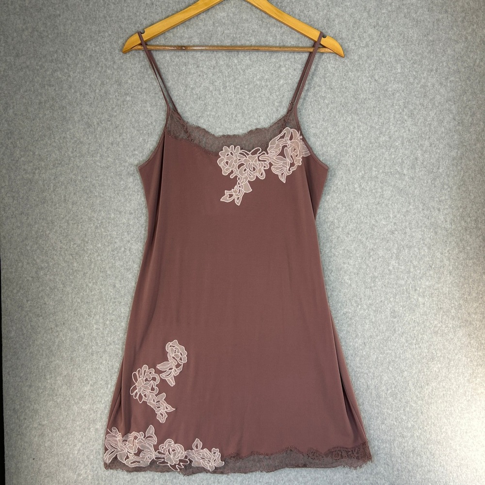 Soma Intimates Mauve Purple Floral Lace‎ Trim Chemise Nightgown Sleepwear Medium